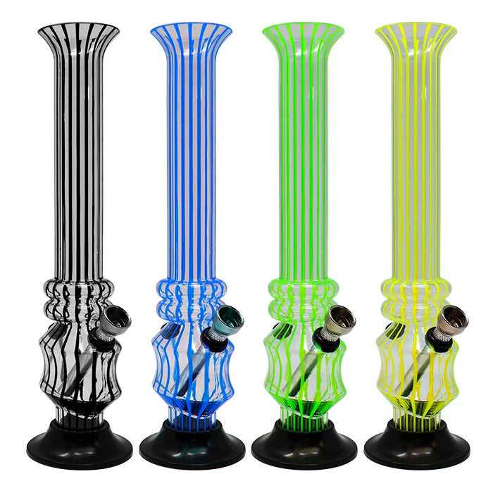 Assorted Color Striped Two Ring Acrylic Bong 10 Inches