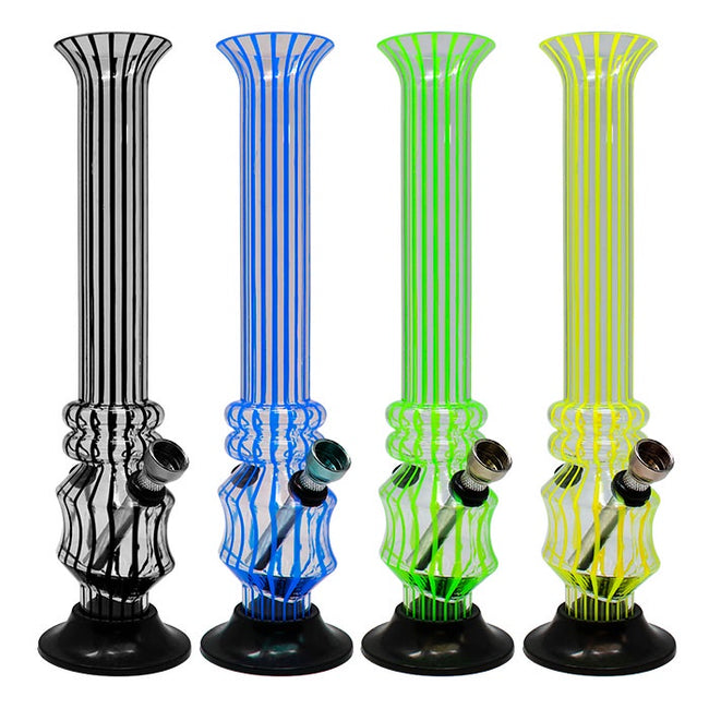 Assorted Color Striped Two Ring Acrylic Bong 10 Inches